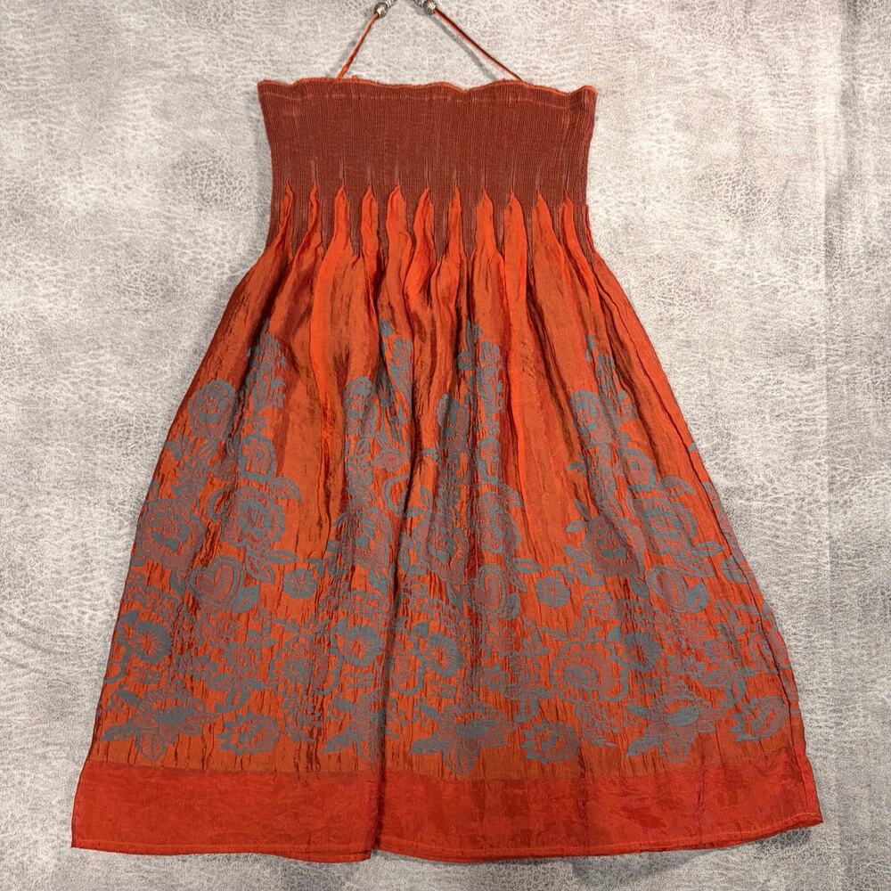 Y2k Orange Smocked Print Mini Dress